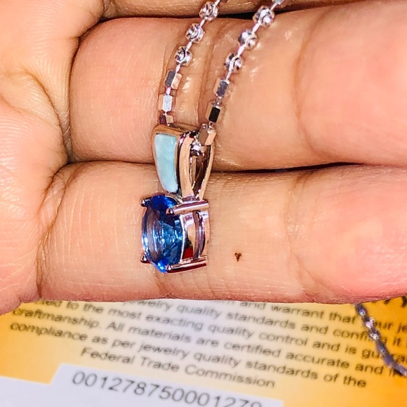 Natural Larimer opal and Tanzanite pendant, 10k white gold vermeil beautiful WOW - Picture 6 of 7